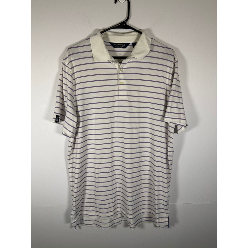 Polo Golf Ralph Lauren Polo Shirt Mens L White Lavender Stripe Short Sleeve